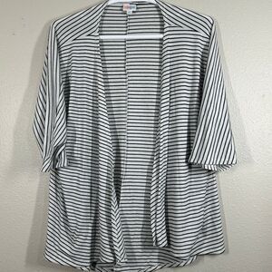 LuLaRoe Cardigan Womens M Striped Open Front Duster Kimono Ribbed Black White